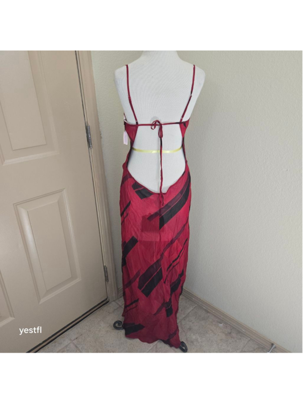 Nwt Victoria's Secret Silk Sheer Red Black Vintage Maxi Gown Slip Dress M y2k - Picture 2 of 8